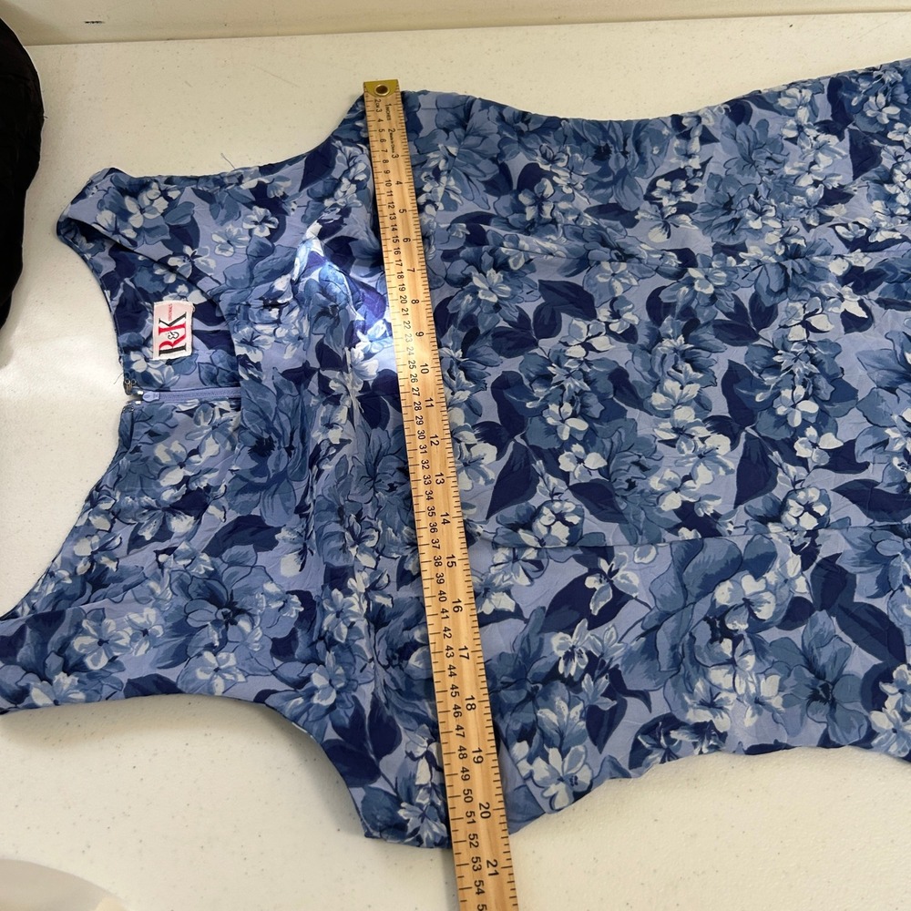 RK Originals Blue Floral Sleeveless Ruffle Hem Midi Sheath Dress Sz 12 - Picture 6 of 8